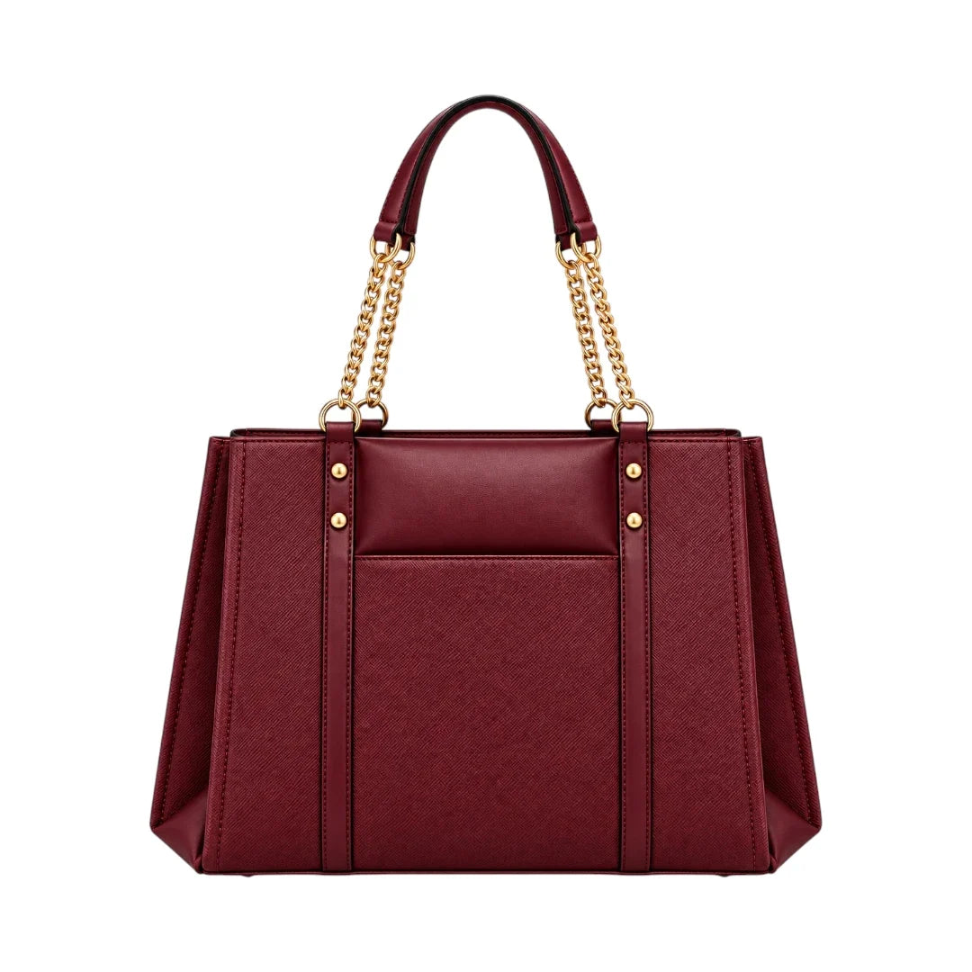 Totzen Burgundy Chain Handle Tote Bag – Elegant Gold Accent Design