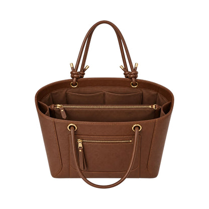 Totzen Brown Knotted Handle Front Pocket Tote Bag