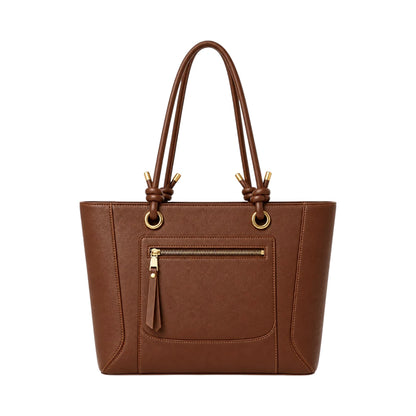 Totzen Brown Knotted Handle Front Pocket Tote Bag