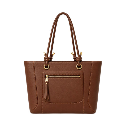 Totzen Brown Knotted Handle Front Pocket Tote Bag