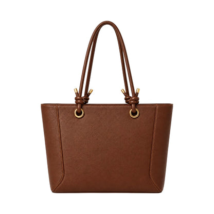 Totzen Brown Knotted Handle Front Pocket Tote Bag