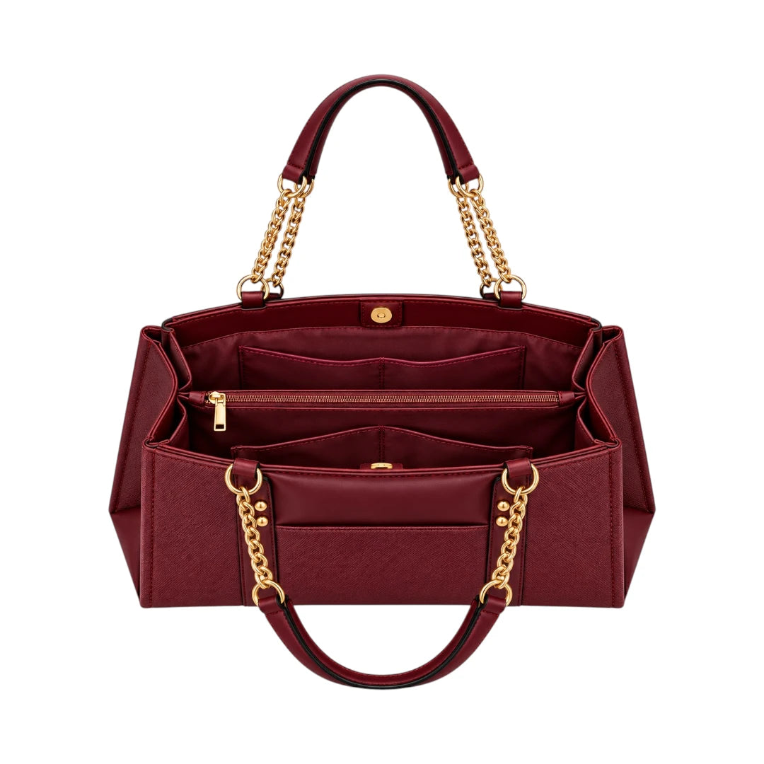 Totzen Burgundy Chain Handle Tote Bag – Elegant Gold Accent Design