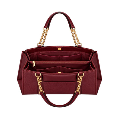 Totzen Burgundy Chain Handle Tote Bag – Elegant Gold Accent Design