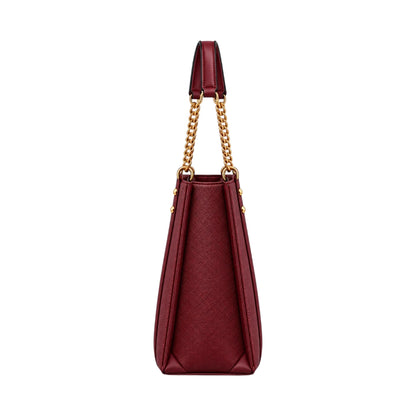 Totzen Burgundy Chain Handle Tote Bag – Elegant Gold Accent Design