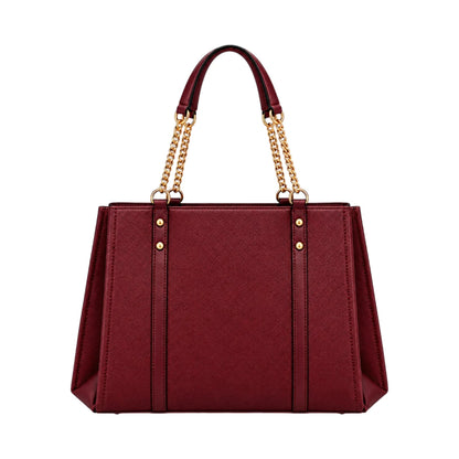 Totzen Burgundy Chain Handle Tote Bag – Elegant Gold Accent Design