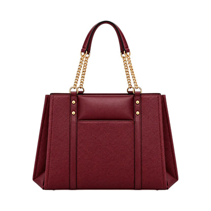 Totzen Burgundy Chain Handle Tote Bag – Elegant Gold Accent Design