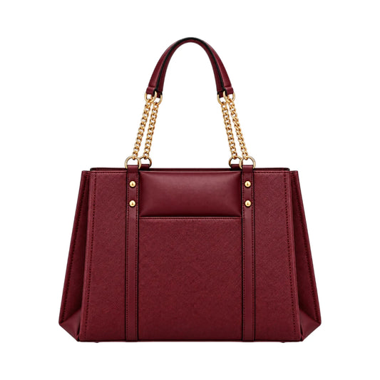 Totzen Burgundy Chain Handle Tote Bag – Elegant Gold Accent Design
