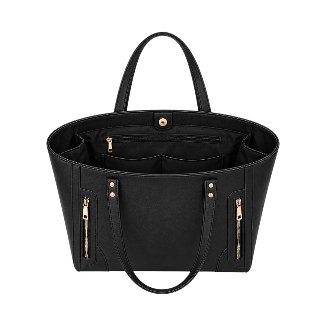 Totzen Classic Black Zip Pocket Tote Bag – Elegant Everyday Carry