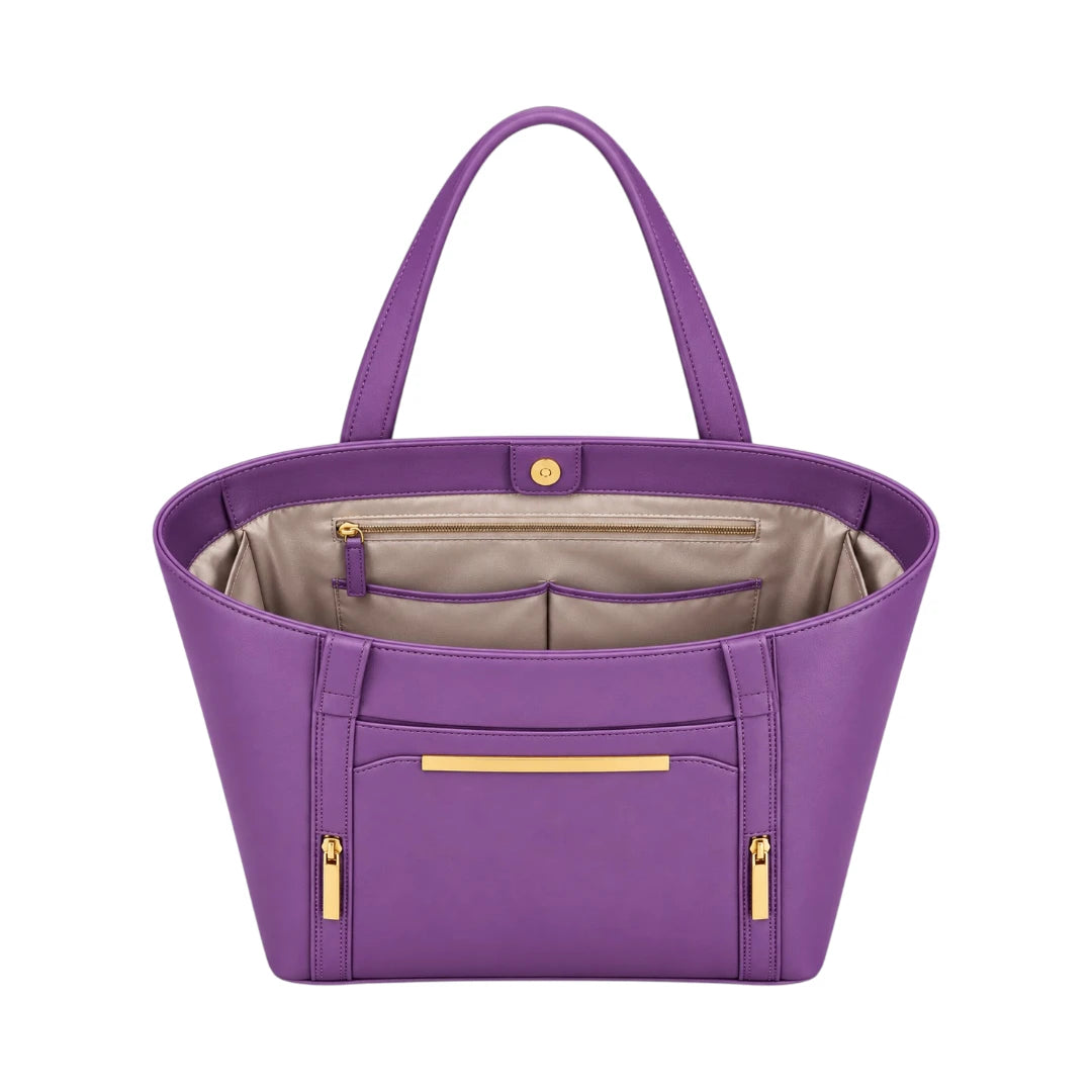 Totzen Elegant Purple Front Pocket Tote Bag – Gold Accent Design
