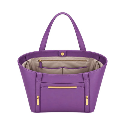 Totzen Elegant Purple Front Pocket Tote Bag – Gold Accent Design