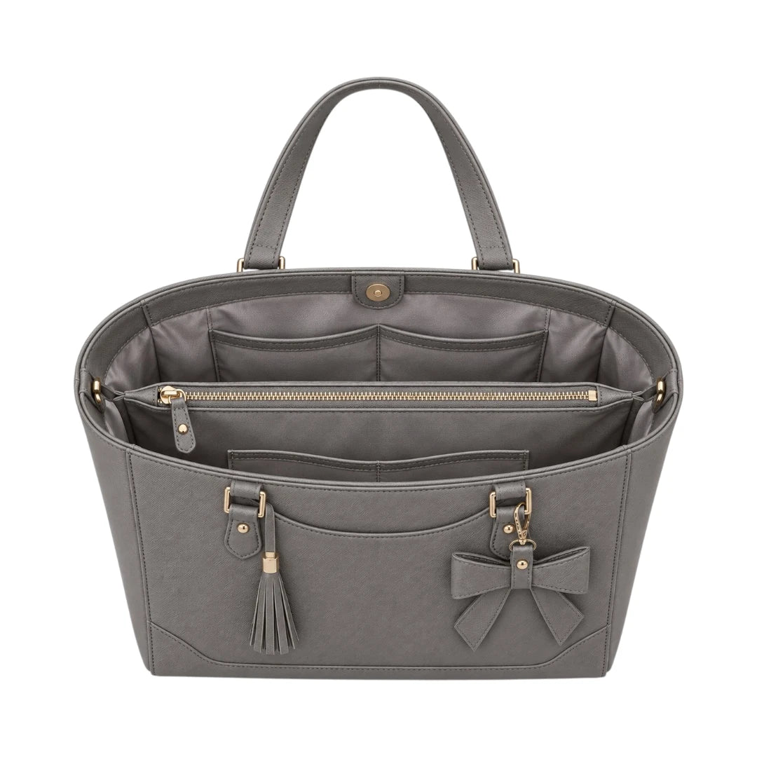 Totzen Grey Bow Detail Tote Bag – Elegant Tassel Front Design