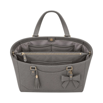 Totzen Grey Bow Detail Tote Bag – Elegant Tassel Front Design