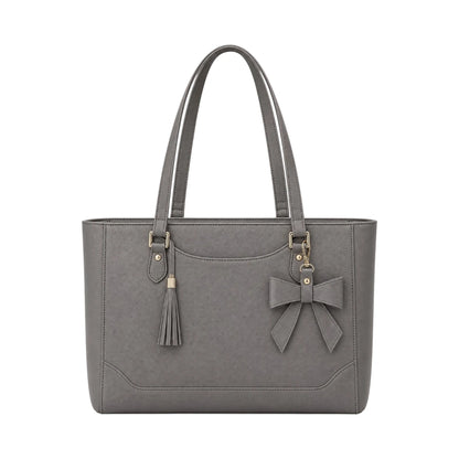 Totzen Grey Bow Detail Tote Bag – Elegant Tassel Front Design